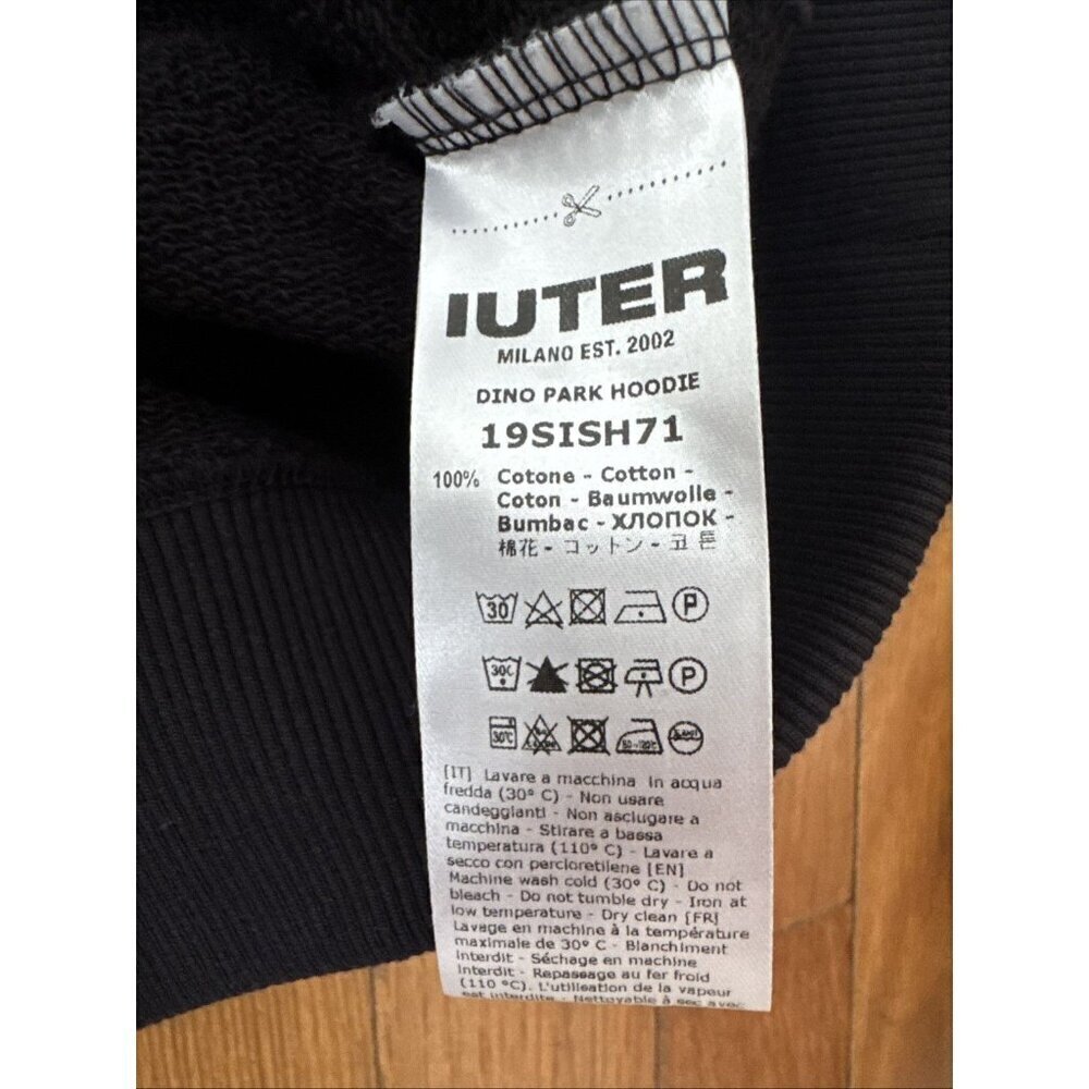 Iuter Made In Italy Men's Hoodie Black Dino Park Size S - Picture 5 of 7